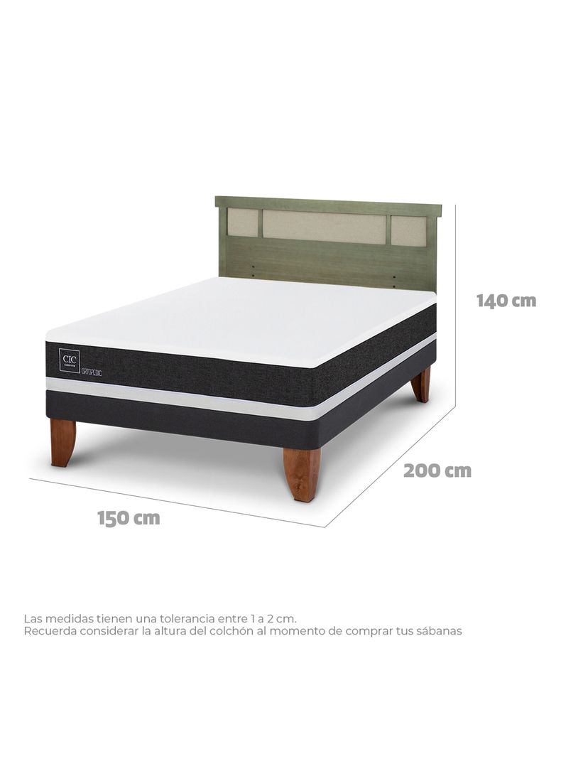 Cama Europea Ortopedic 2 Plazas + Respaldo Dublín Olivo-1