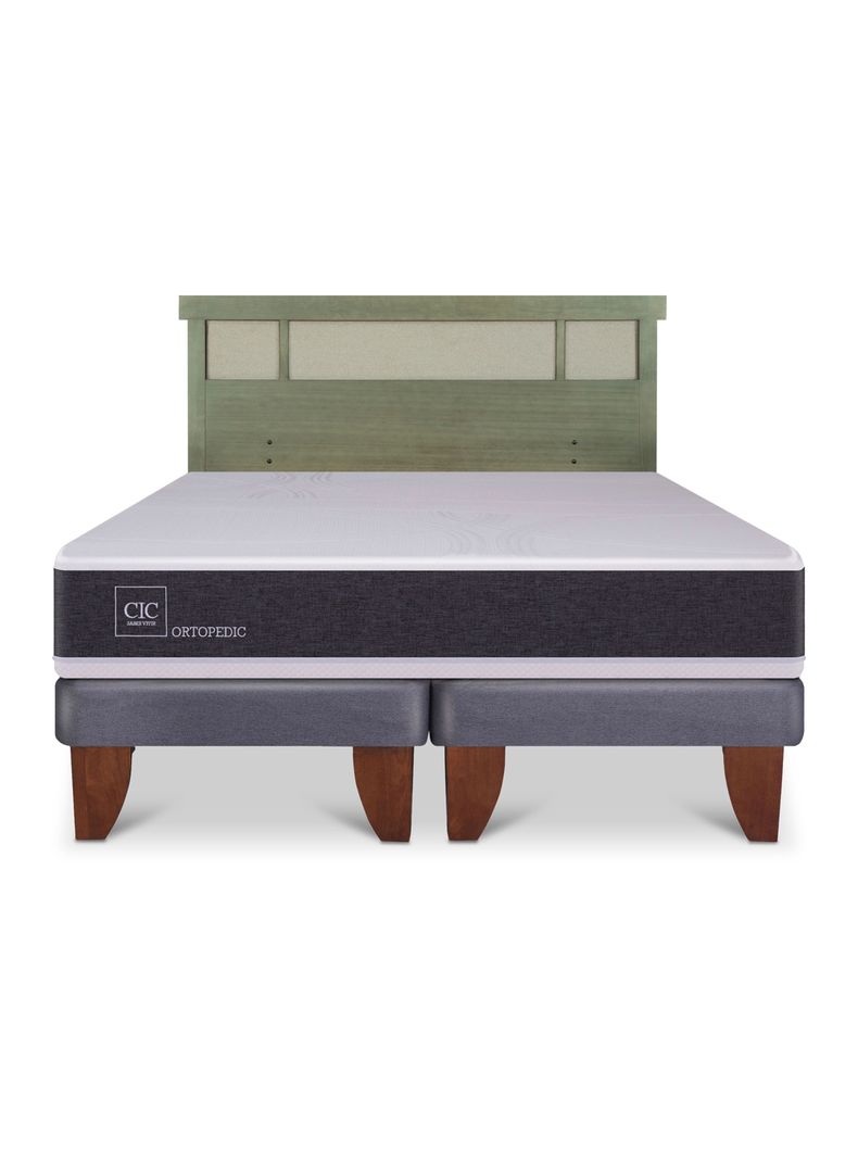 Cama Europea Ortopedic 2 Plazas Base Dividida + Respaldo Dublín Olivo-2