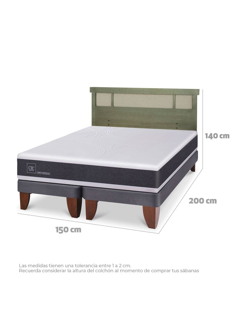 Cama Europea Ortopedic 2 Plazas Base Dividida + Respaldo Dublín Olivo-1