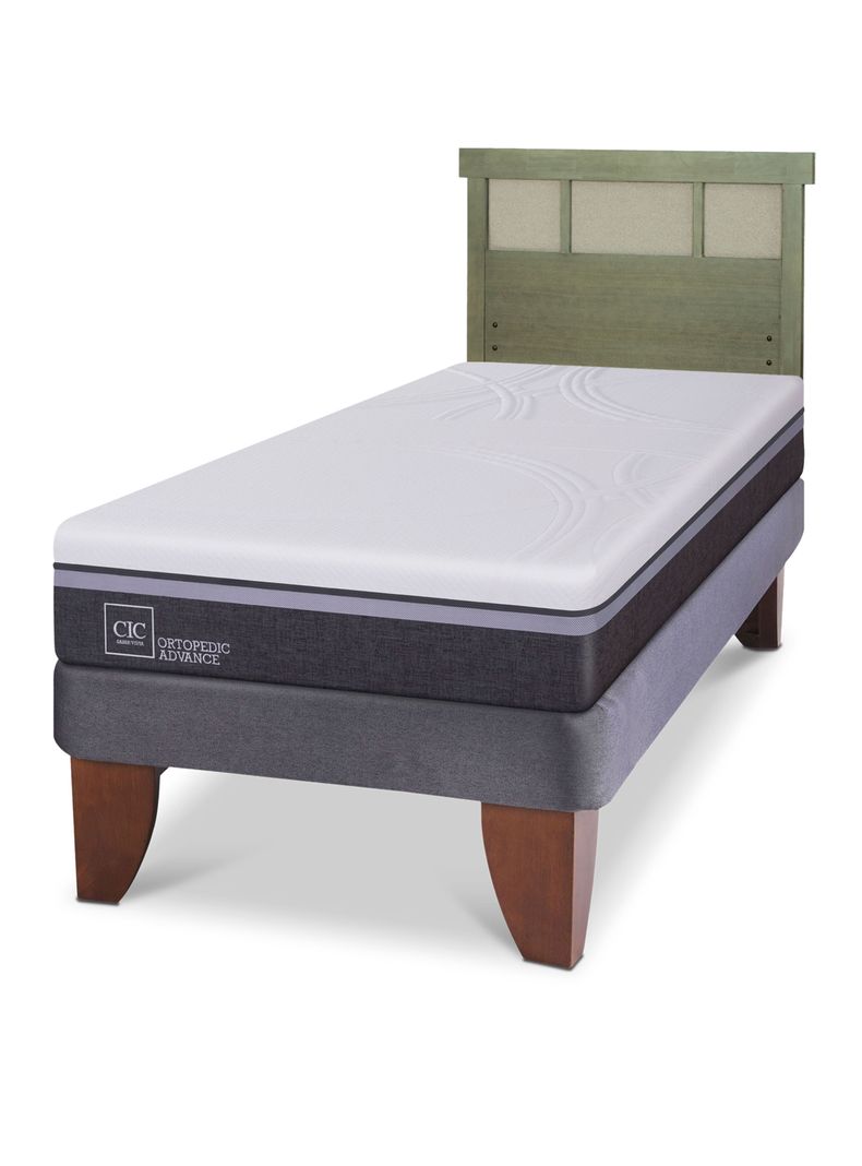 Cama Europea Ortopedic Advance 1.5 Plazas + Respaldo Dublín Olivo