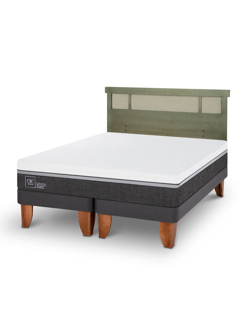 Cama Europea Ortopedic Advance King + Respaldo Dublín Olivo