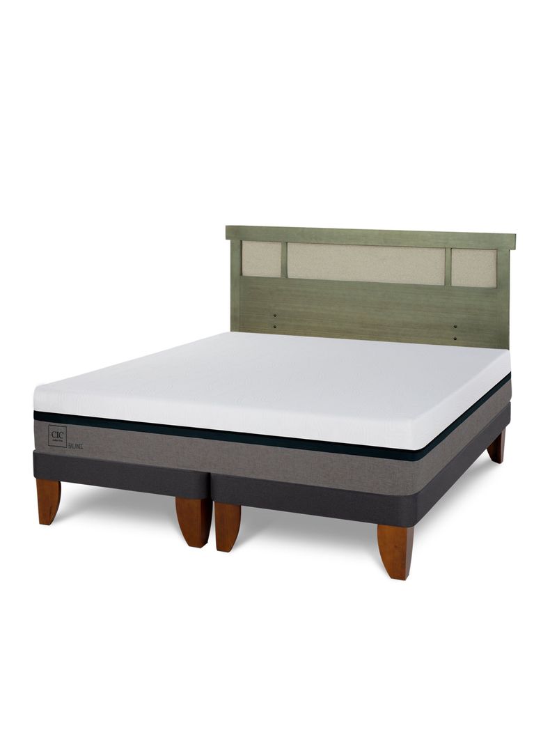 Cama Europea Balance 2 Plazas Base Dividida + Respaldo Dublín Olivo-0
