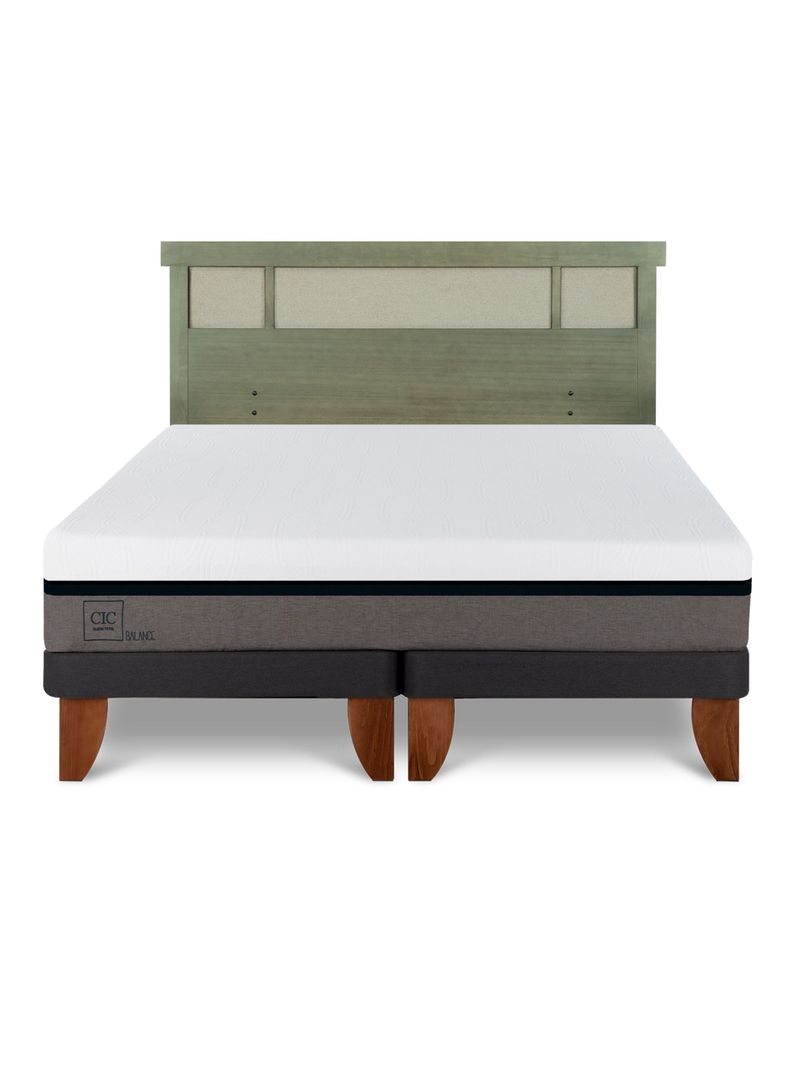 Cama Europea Balance 2 Plazas Base Dividida + Respaldo Dublín Olivo-2