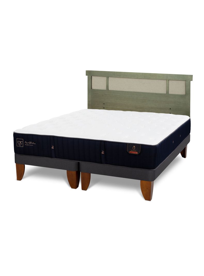 Cama Europea Premium King + Respaldo Dublín Olivo