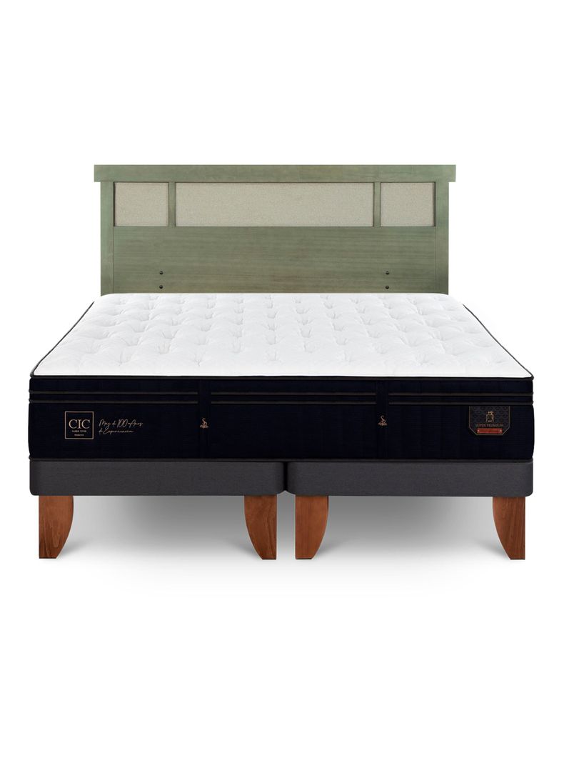 Cama Europea Súper Premium 2 Plazas Base Dividida + Respaldo Dublín Olivo-2