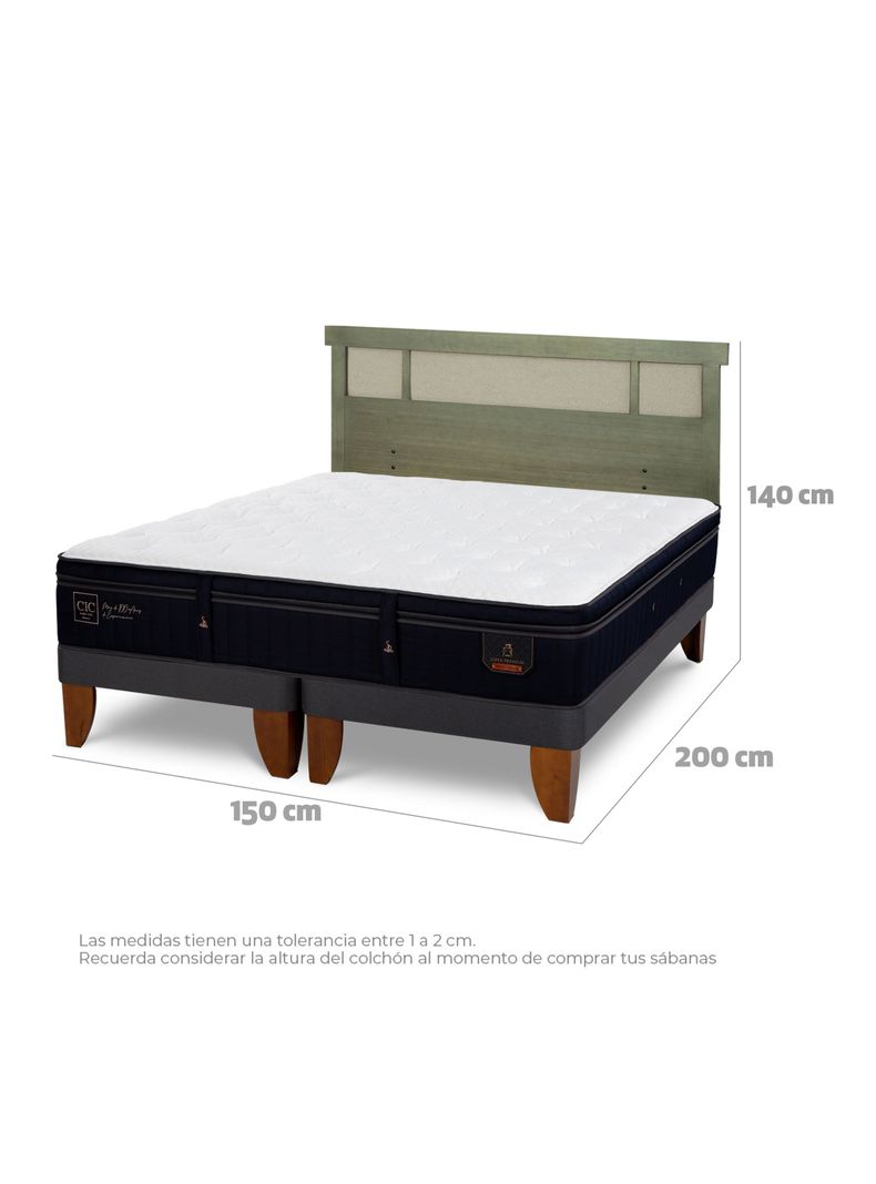 Cama Europea Súper Premium 2 Plazas Base Dividida + Respaldo Dublín Olivo-1