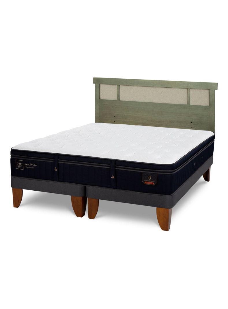 Cama Europea Súper Premium 2 Plazas Base Dividida + Respaldo Dublín Olivo-0