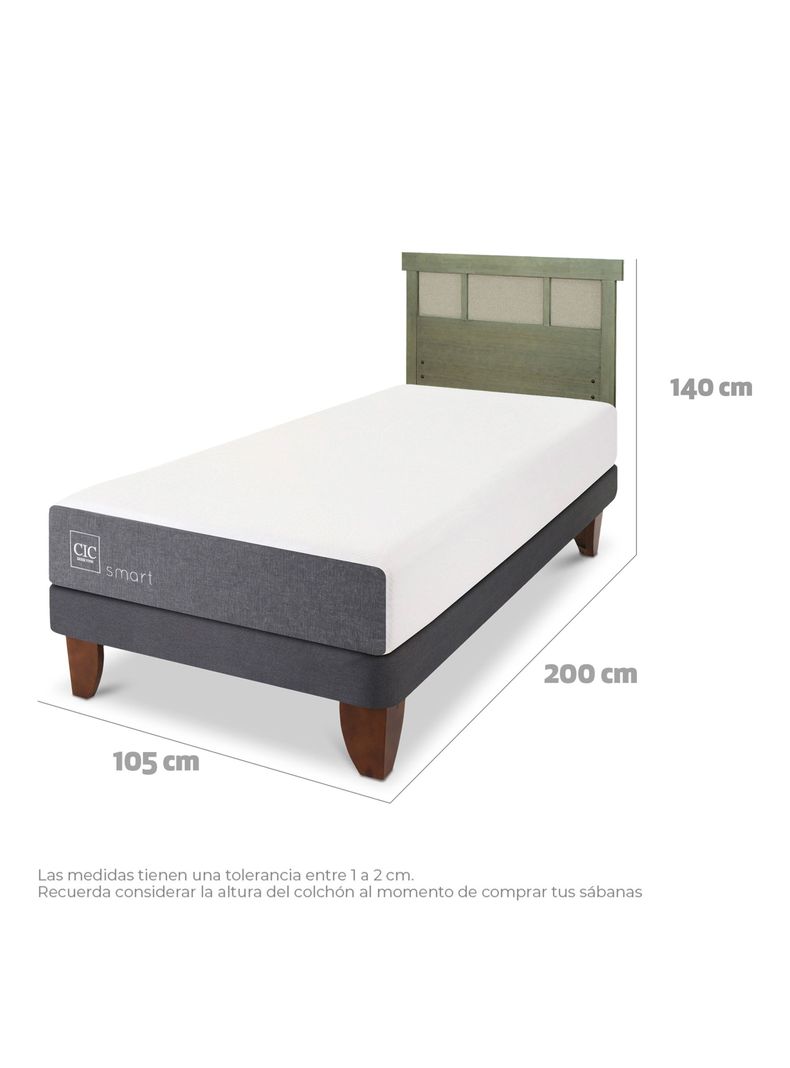Cama Europea Smart 1.5 Plazas + Respaldo Dublín Olivo-1