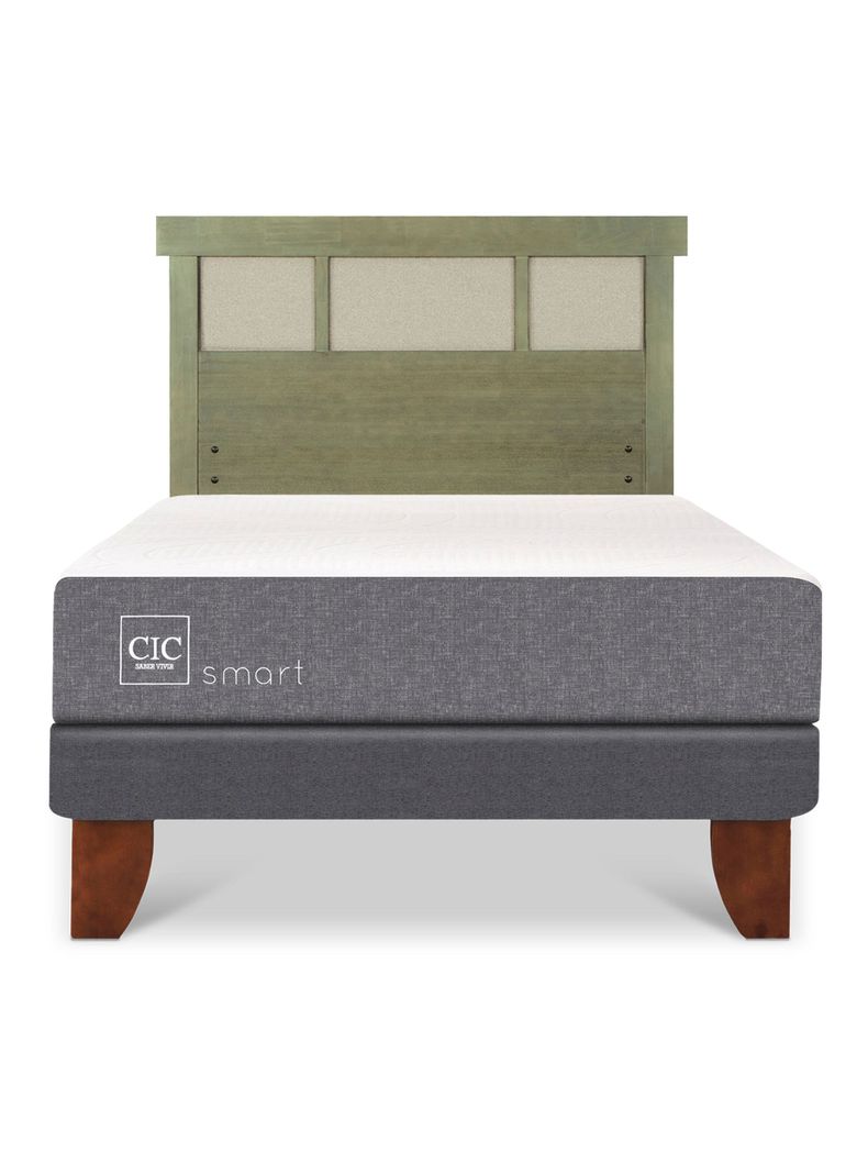 Cama Europea Smart 1.5 Plazas + Respaldo Dublín Olivo-2