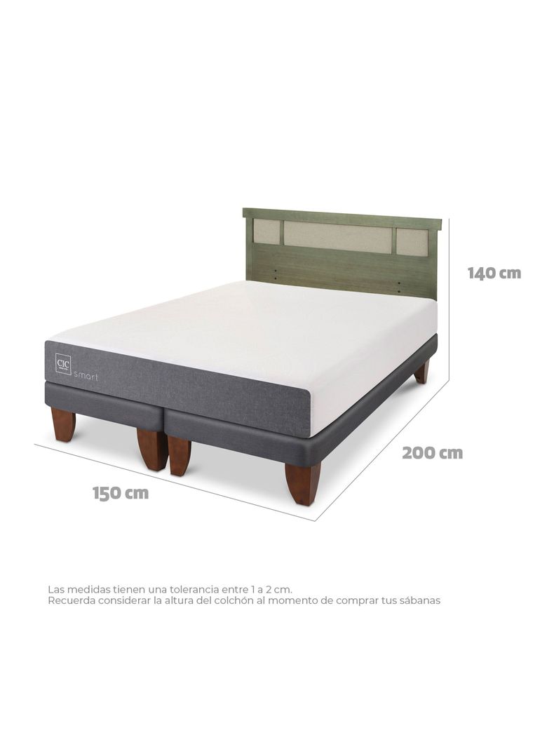 Cama Europea Smart 2 Plazas Base Dividida + Respaldo Dublín Olivo-1