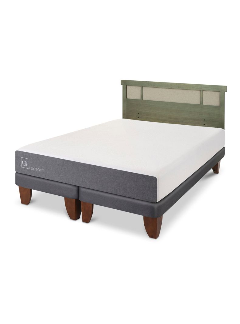 Cama Europea Smart 2 Plazas Base Dividida + Respaldo Dublín Olivo-0
