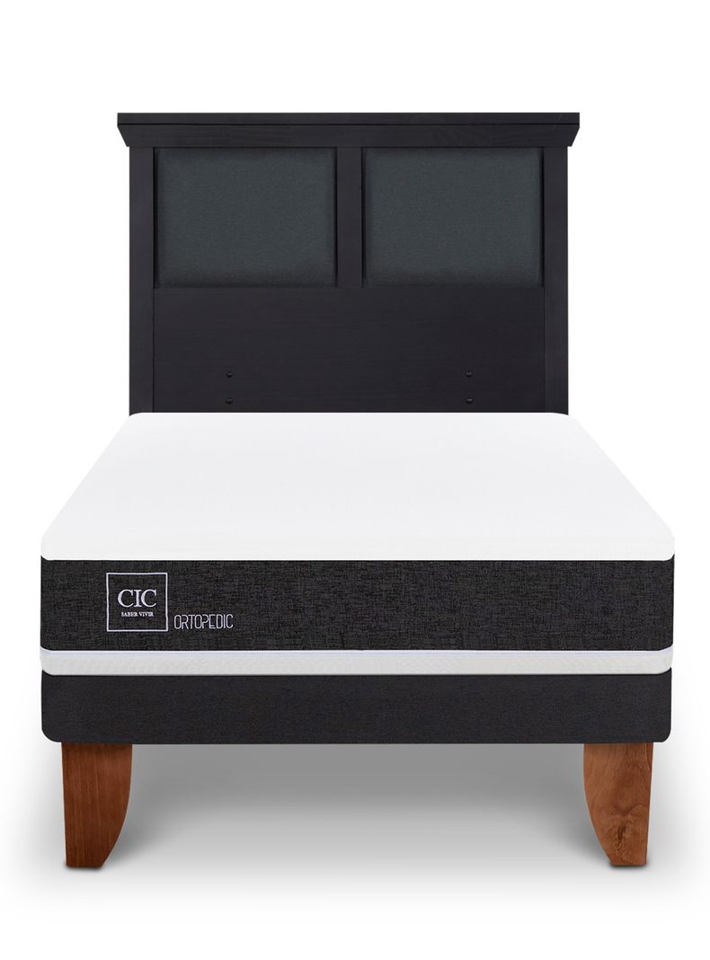 Cama Europea Ortopedic 1.5 Plazas + Respaldo Torino Negro-2