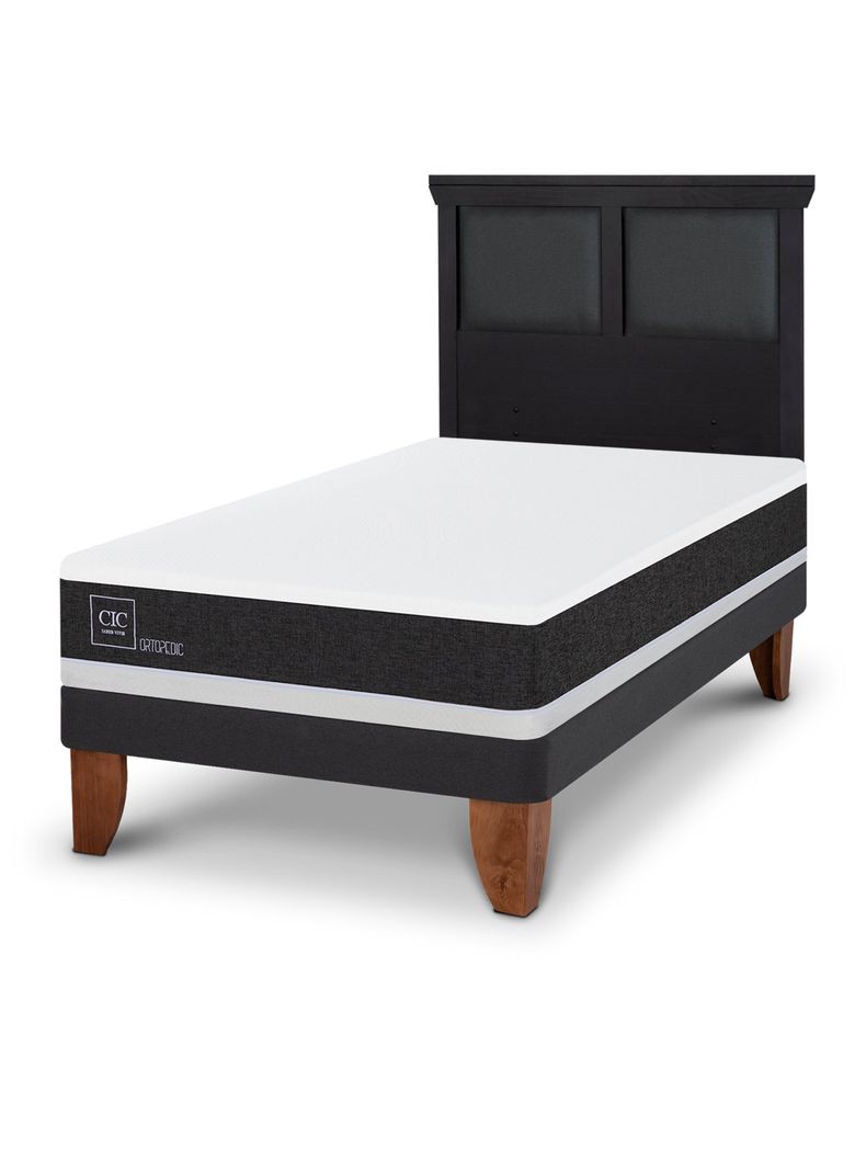 Cama Europea Ortopedic 1.5 Plazas + Respaldo Torino Negro-0