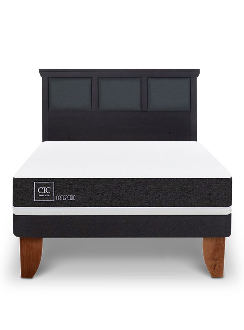Cama Europea Ortopedic 2 Plazas + Respaldo Torino Negro-2