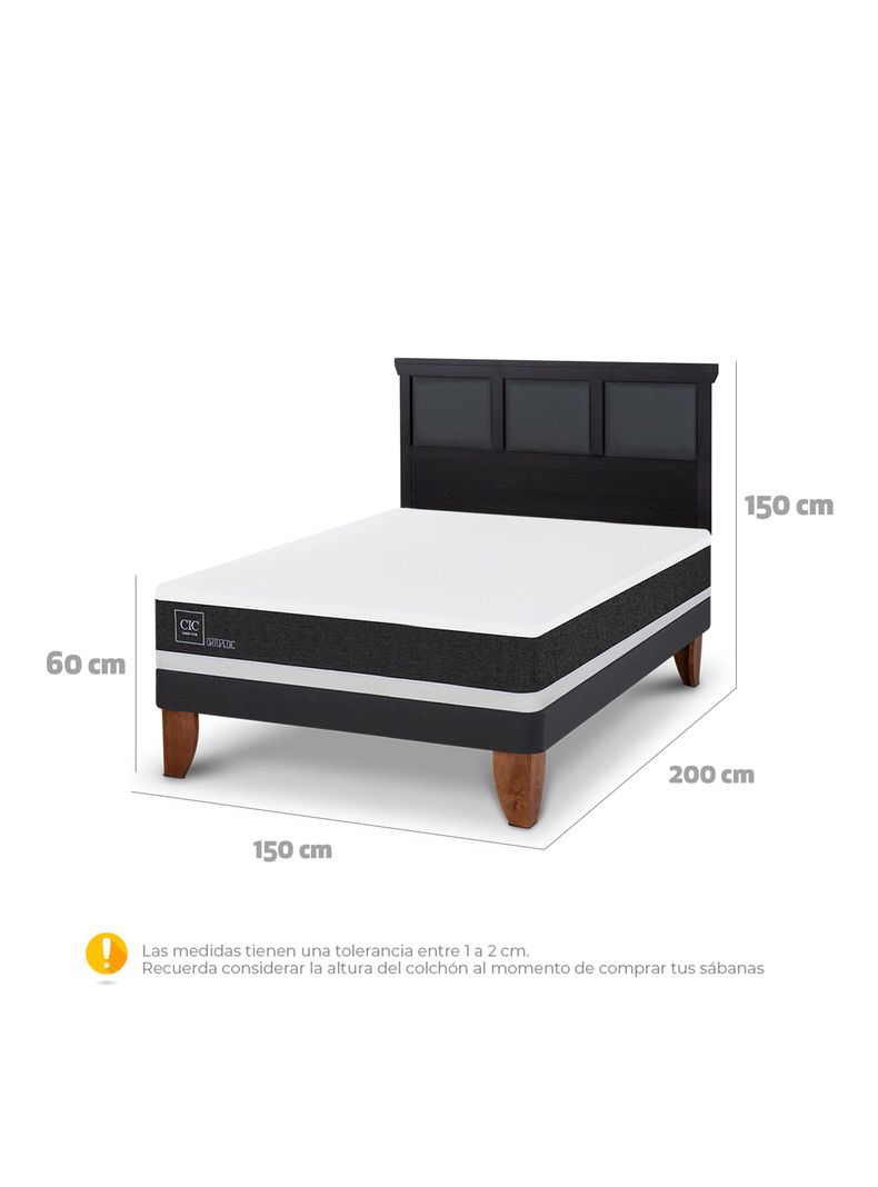 Cama Europea Ortopedic 2 Plazas + Respaldo Torino Negro-1
