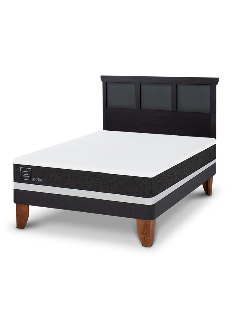 Cama Europea Ortopedic 2 Plazas + Respaldo Torino Negro-0