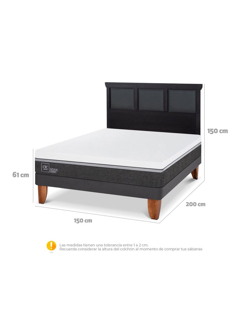 Cama Europea Ortopedic Advance 2 Plazas + Respaldo Torino Negro-1