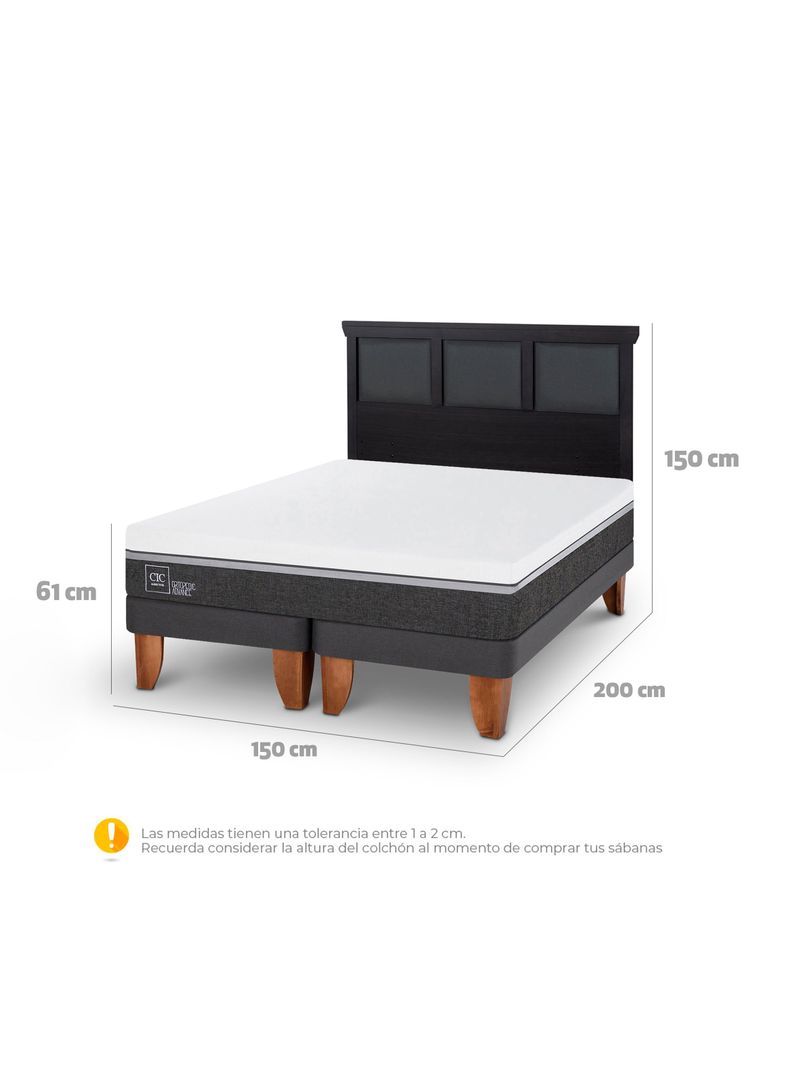 Cama Europea Ortopedic Advance 2 Plazas Base Dividida + Respaldo Torino Negro-1