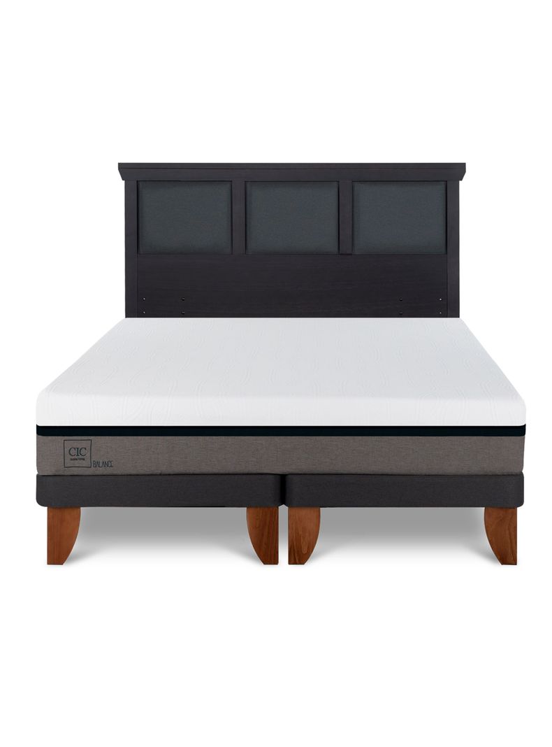 Cama Europea Balance 2 Plazas Base Dividida + Respaldo Torino Negro-2