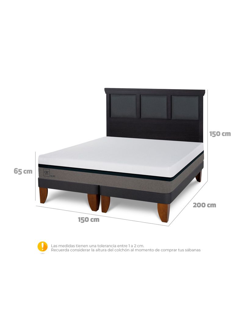 Cama Europea Balance 2 Plazas Base Dividida + Respaldo Torino Negro-1