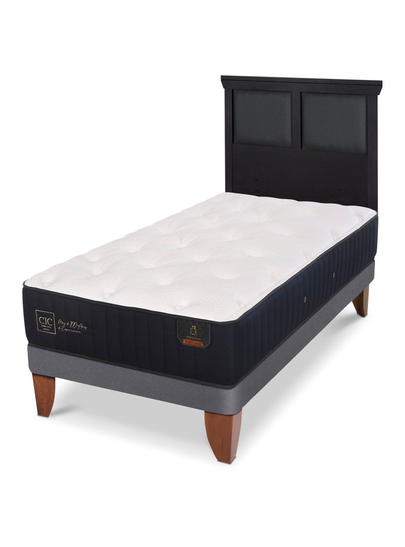 Cama Europea Premium 1.5 Plazas + Respaldo Torino Negro-0
