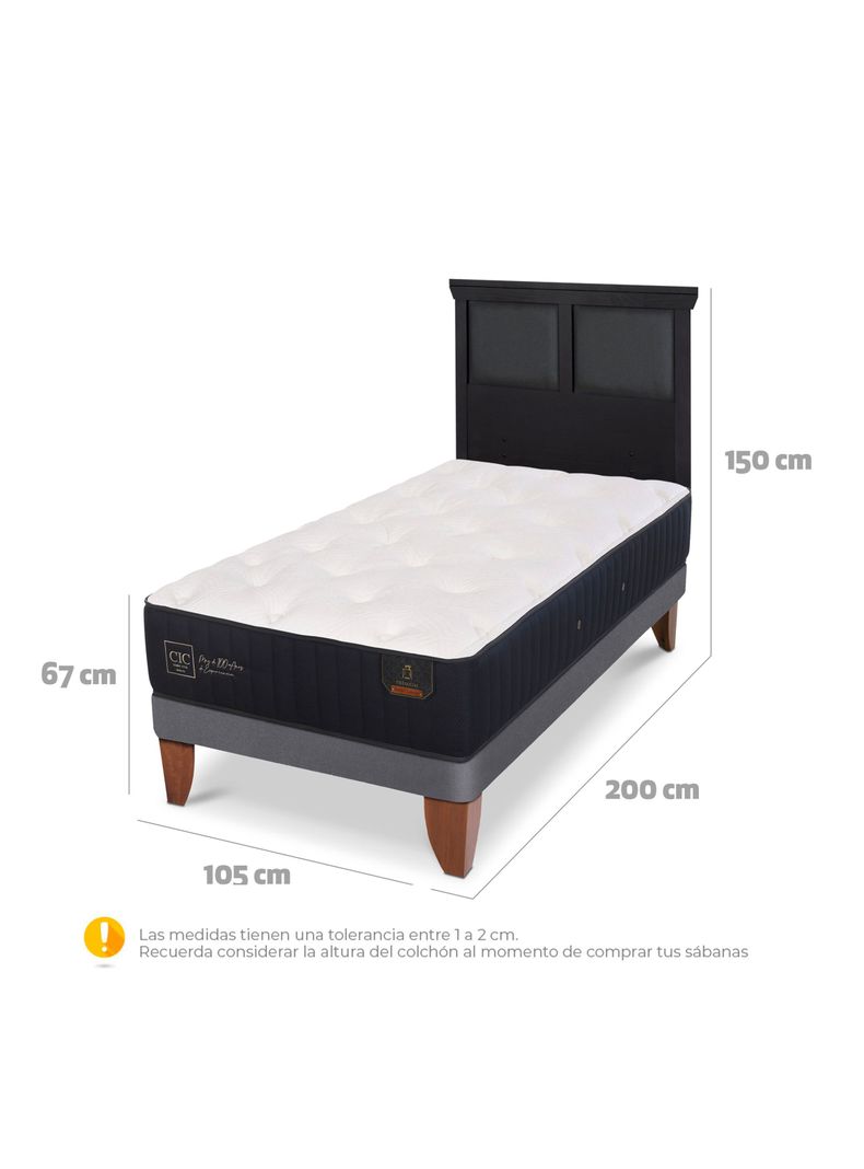 Cama Europea Premium 1.5 Plazas + Respaldo Torino Negro-1