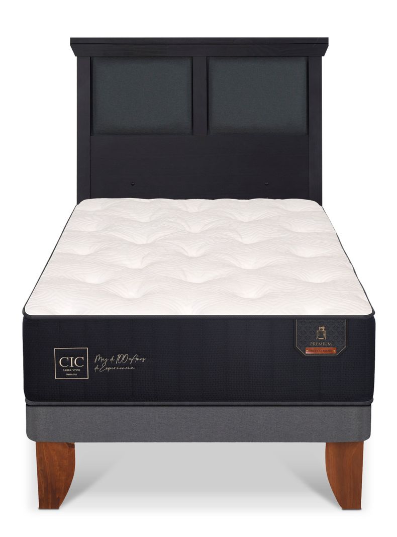 Cama Europea Premium 1.5 Plazas + Respaldo Torino Negro-2
