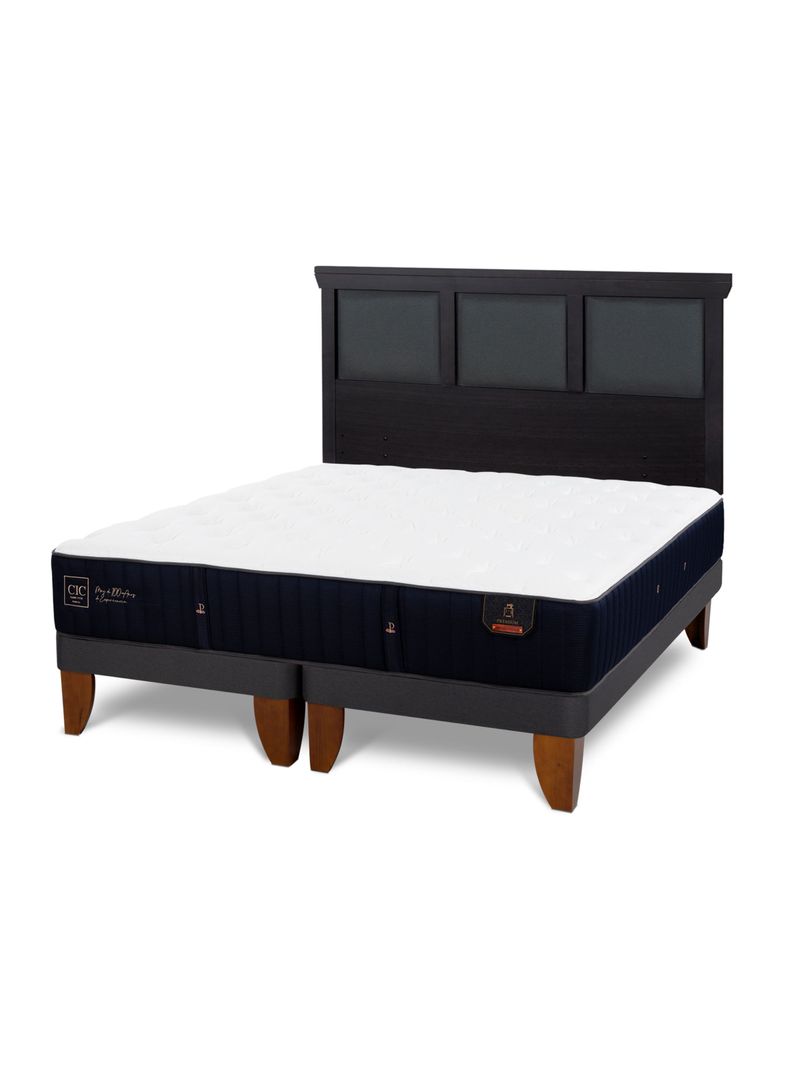 Cama Europea Premium 2 Plazas Base Dividida + Respaldo Torino Negro-0