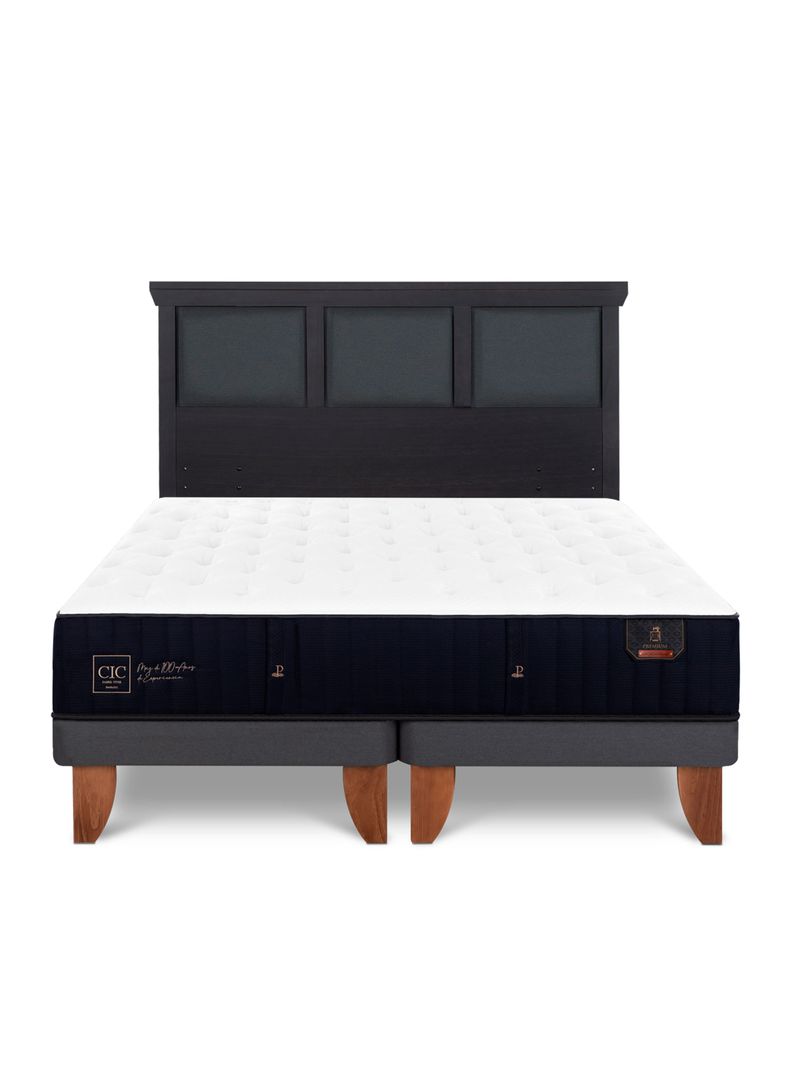 Cama Europea Premium 2 Plazas Base Dividida + Respaldo Torino Negro-2