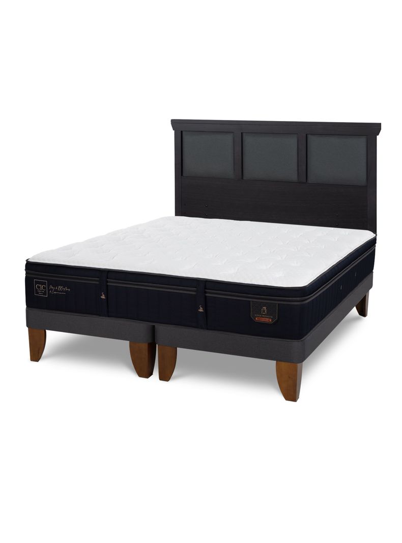 Cama Europea Súper Premium 2 Plazas Base Dividida + Respaldo Torino Negro-0
