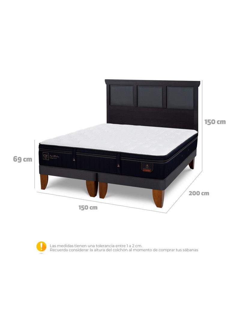 Cama Europea Súper Premium 2 Plazas Base Dividida + Respaldo Torino Negro-1