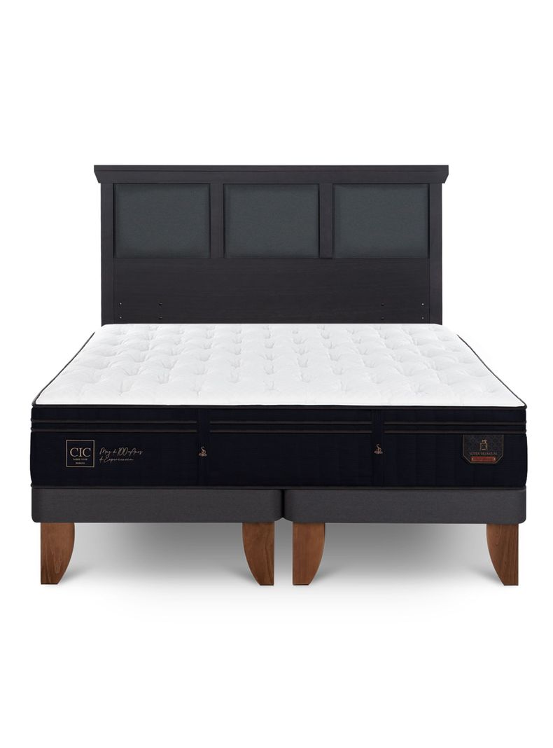 Cama Europea Súper Premium 2 Plazas Base Dividida + Respaldo Torino Negro-2
