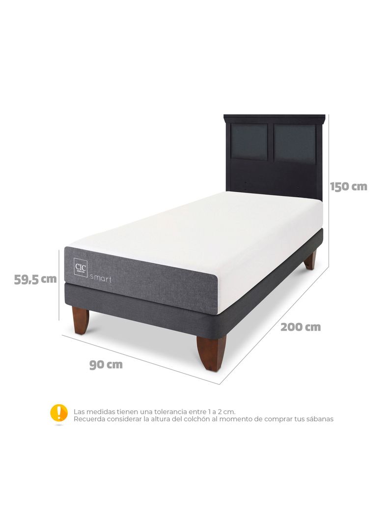 Cama Europea Smart 1 Plaza + Respaldo Torino Negro-1