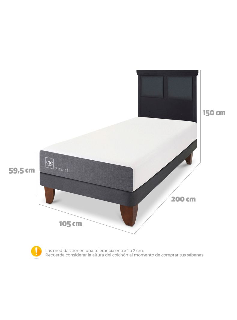 Cama Europea Smart 1.5 Plazas + Respaldo Torino Negro-1