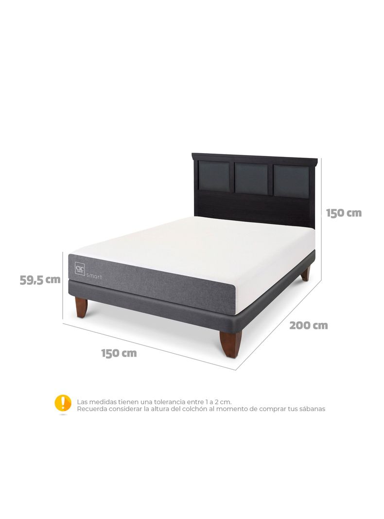 Cama Europea Smart 2 Plazas + Respaldo Torino Negro-1