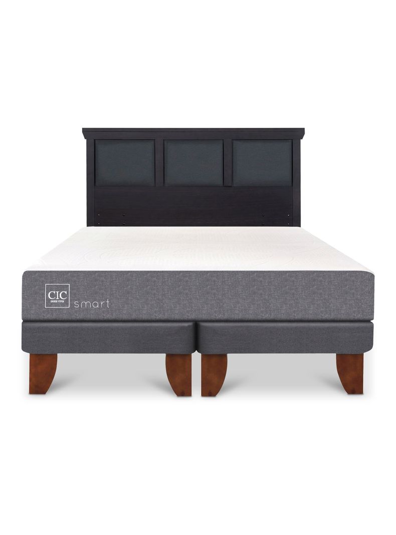 Cama Europea Smart 2 Plazas Base Dividida + Respaldo Torino Negro-2