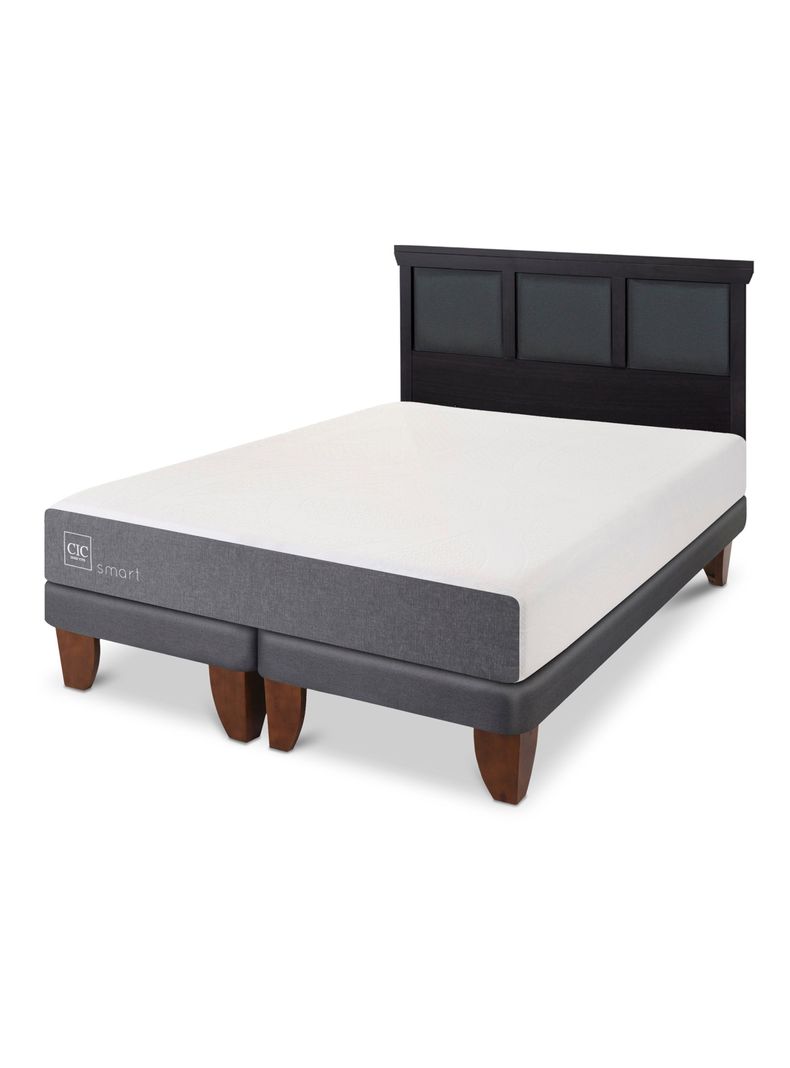 Cama Europea Smart 2 Plazas Base Dividida + Respaldo Torino Negro-0