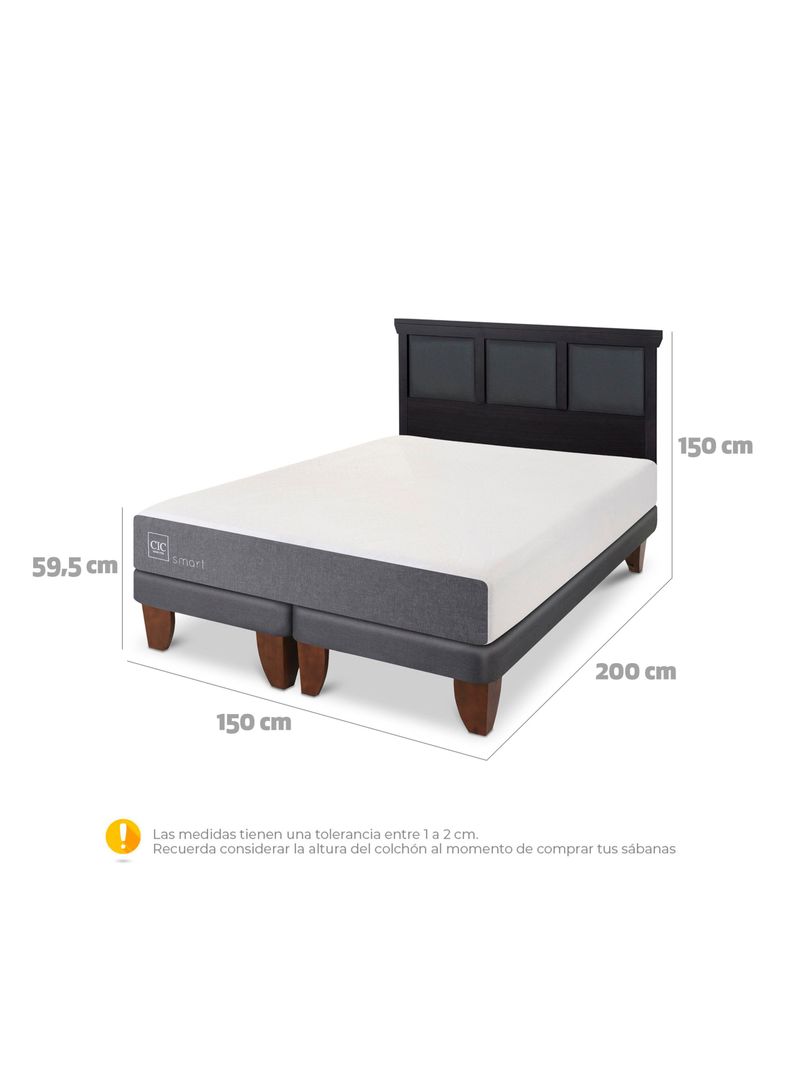 Cama Europea Smart 2 Plazas Base Dividida + Respaldo Torino Negro-1