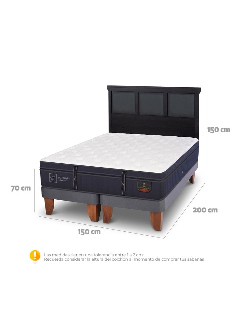 Cama Europea Grand Premium 2 Plazas Base Dividida + Respaldo Torino Negro-1