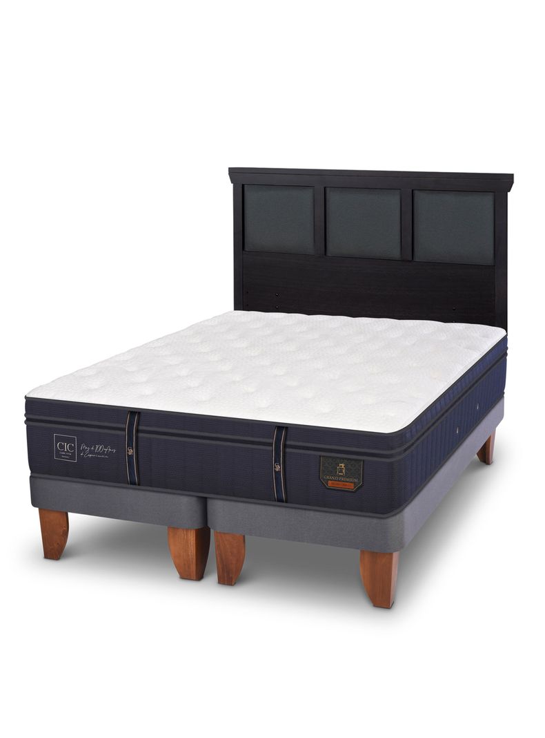 Cama Europea Grand Premium 2 Plazas Base Dividida + Respaldo Torino Negro-0