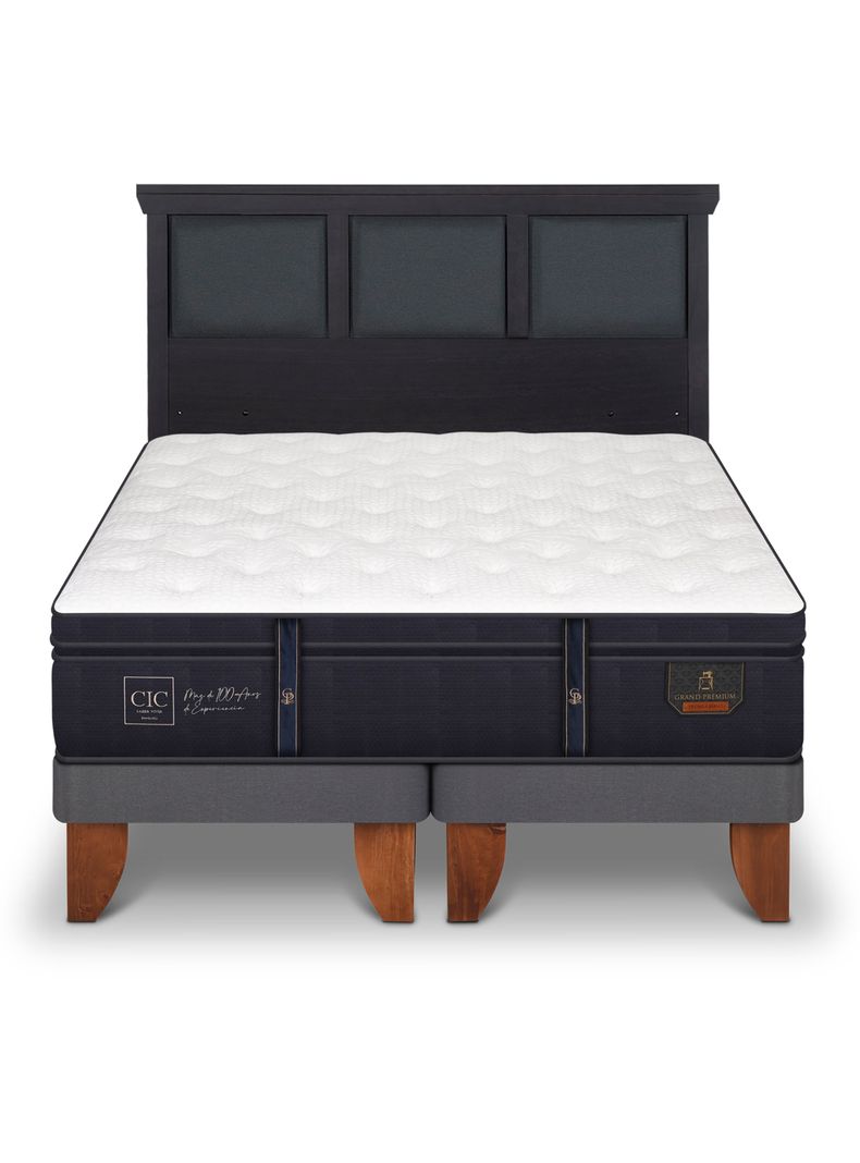 Cama Europea Grand Premium 2 Plazas Base Dividida + Respaldo Torino Negro-2
