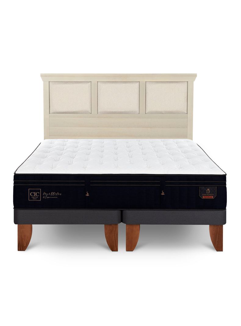 Cama Europea Súper Premium 2 Plazas Base Dividida + Respaldo Torino Alpino-2