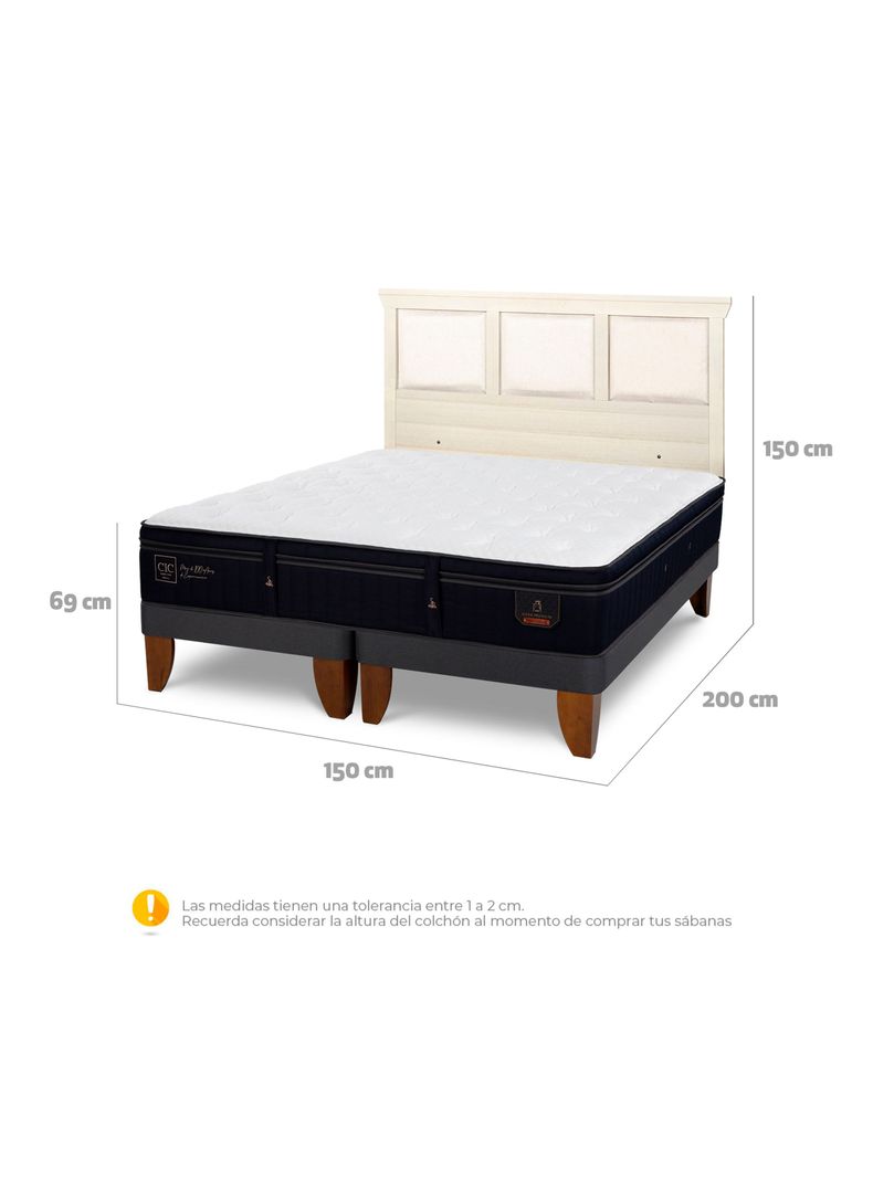 Cama Europea Súper Premium 2 Plazas Base Dividida + Respaldo Torino Alpino-1