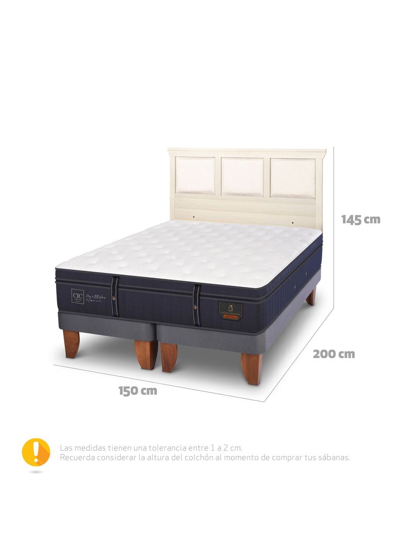 Cama Europea Grand Premium 2 Plazas Base Dividida + Respaldo Torino Alpino-1