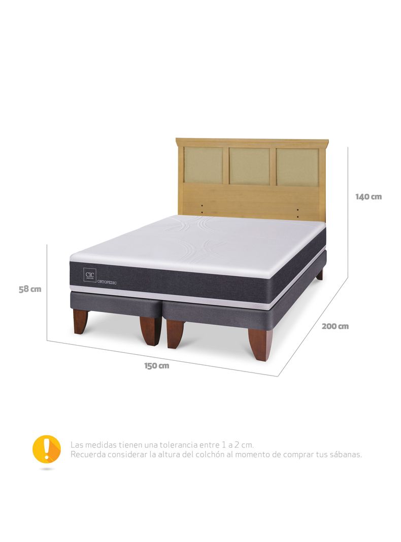Cama Europea Ortopedic 2 Plazas Base Dividida + Respaldo Torino Mostaza-1