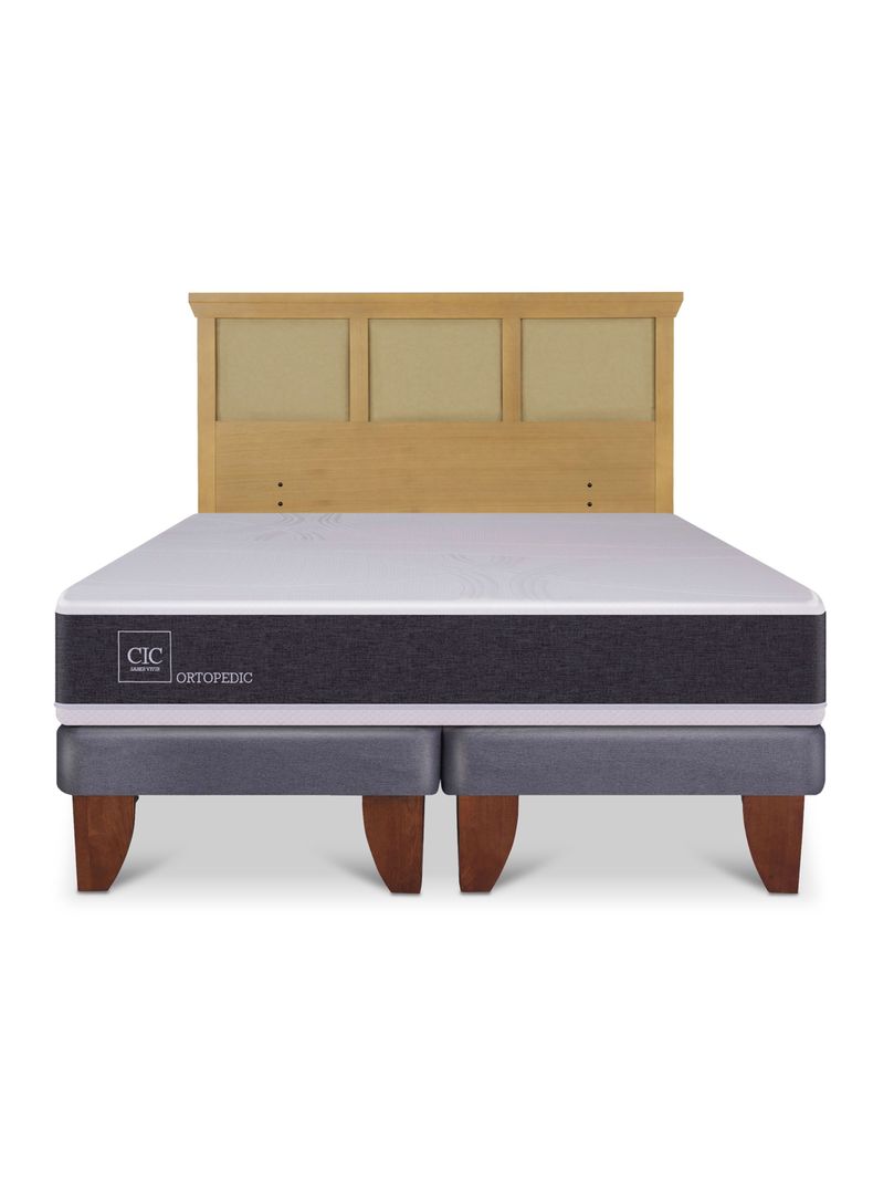 Cama Europea Ortopedic 2 Plazas Base Dividida + Respaldo Torino Mostaza-2