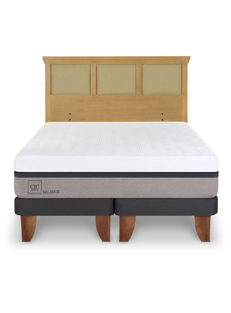 Cama Europea Balance 2 Plazas Base Dividida + Respaldo Torino Mostaza-2