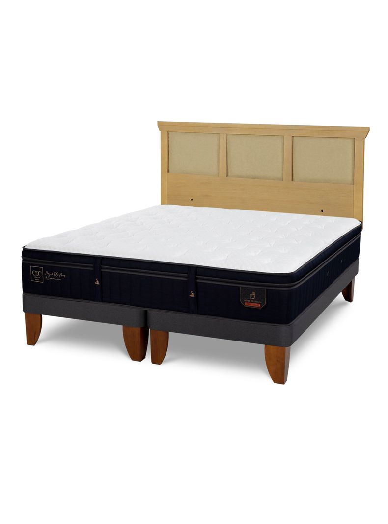 Cama Europea Súper Premium King + Respaldo Torino Mostaza-0