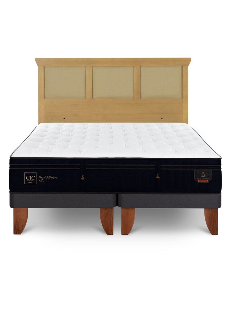 Cama Europea Súper Premium King + Respaldo Torino Mostaza-2