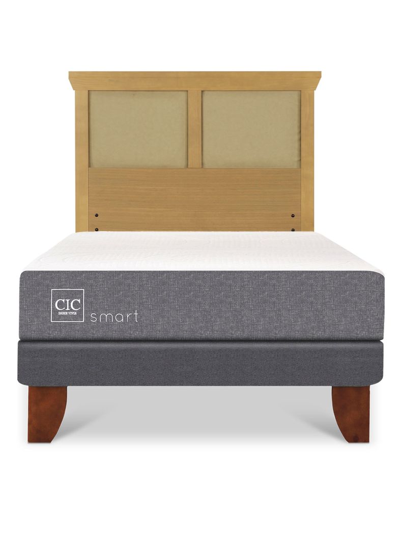 Cama Europea Smart 1.5 Plazas + Respaldo Torino Mostaza-2